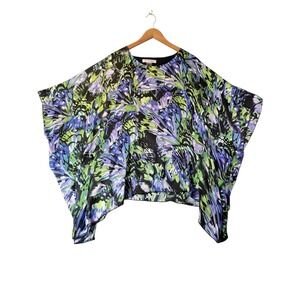 Allison Daley Womens Poncho Top M‎ Abstract Butterfly Print Sheer Flow Blouse